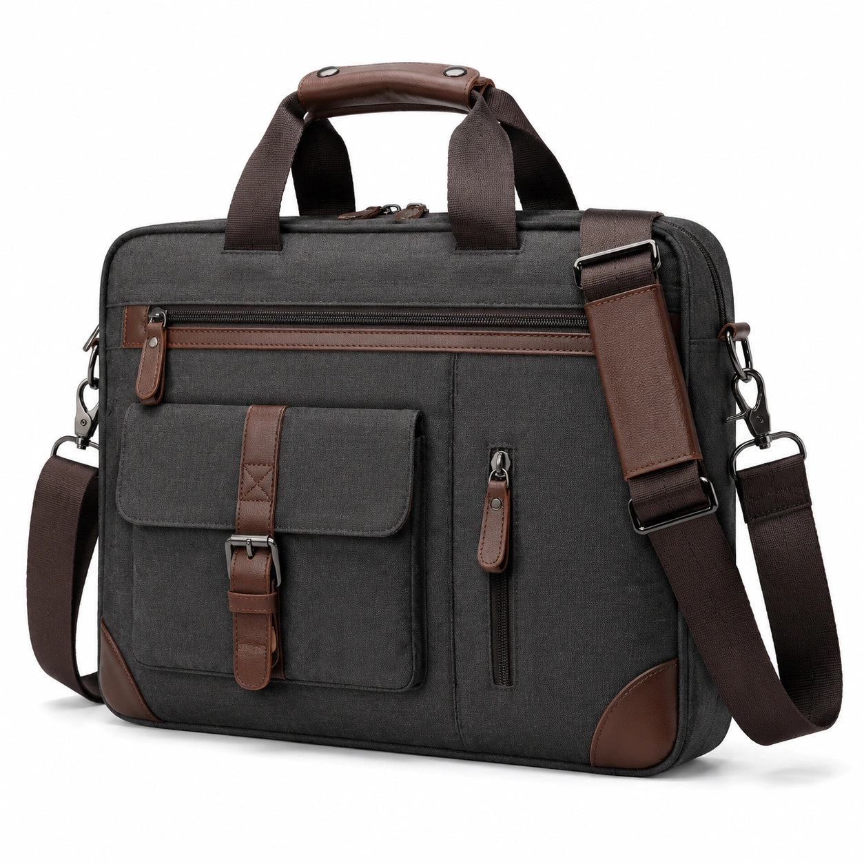 Laptoptasche 40 cm aus Polyester Schwarz Braun mit Schultergurt und Tragegriffen