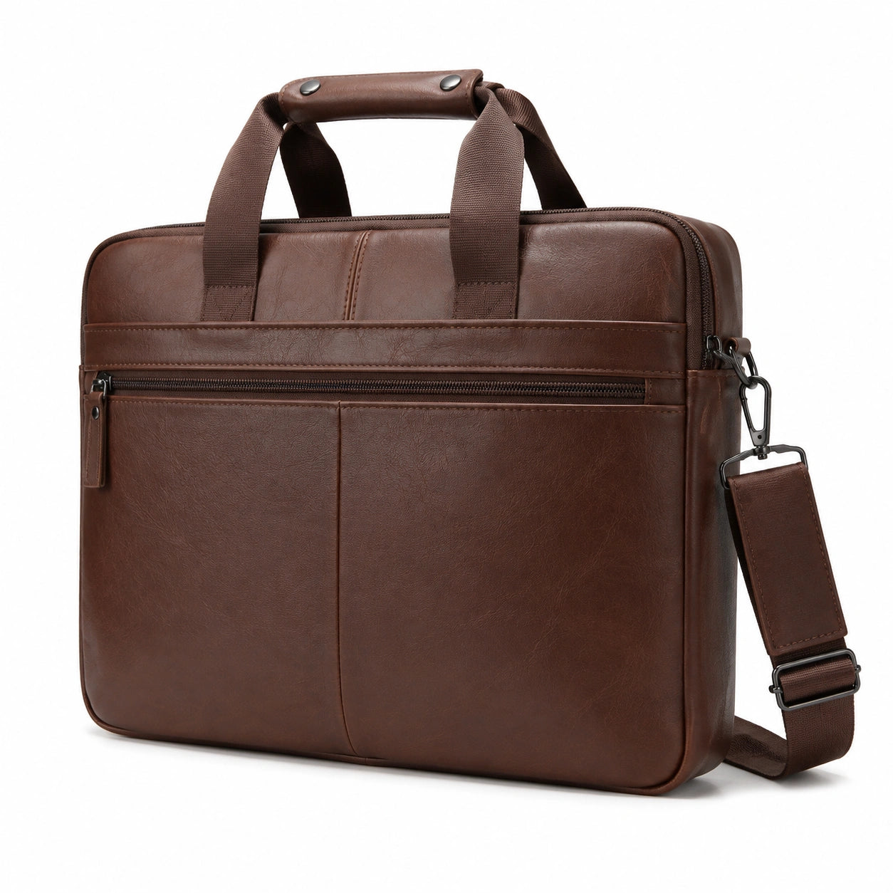 Laptoptasche 40 cm Kunstleder Braun mit Reißverschluss und Schultergurt