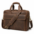 Laptoptasche 42 x 12 x 32 cm aus braunem Leder mit Schultergurt im Vintage-Stil