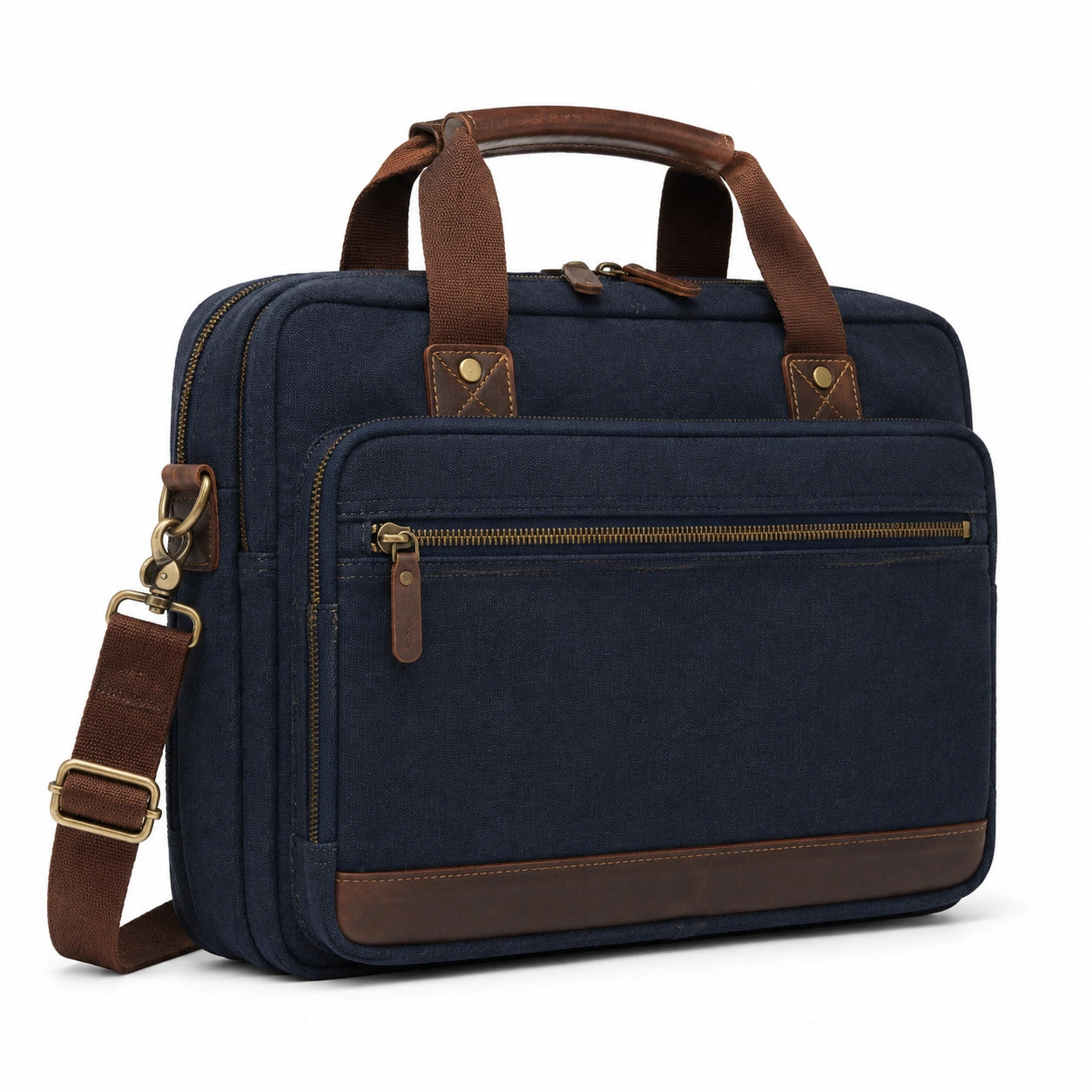 Laptoptasche 42 x 10 x 32 cm aus Textil in Dunkelblau/Braun mit Schultergurt