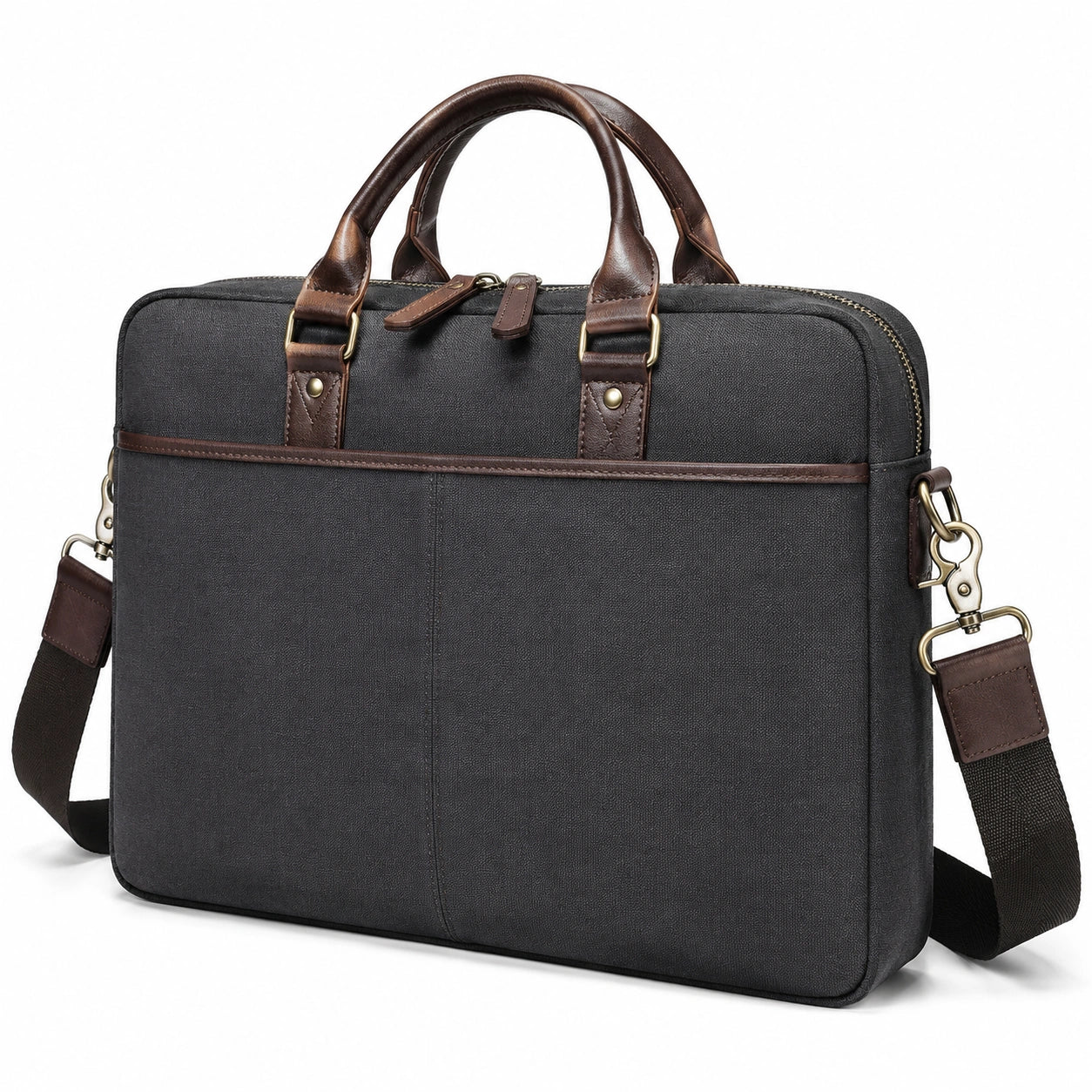 Laptoptasche 40 x 8 x 30 cm aus Textilgewebe Schwarz Braun mit Tragegriffen und Schultergurt
