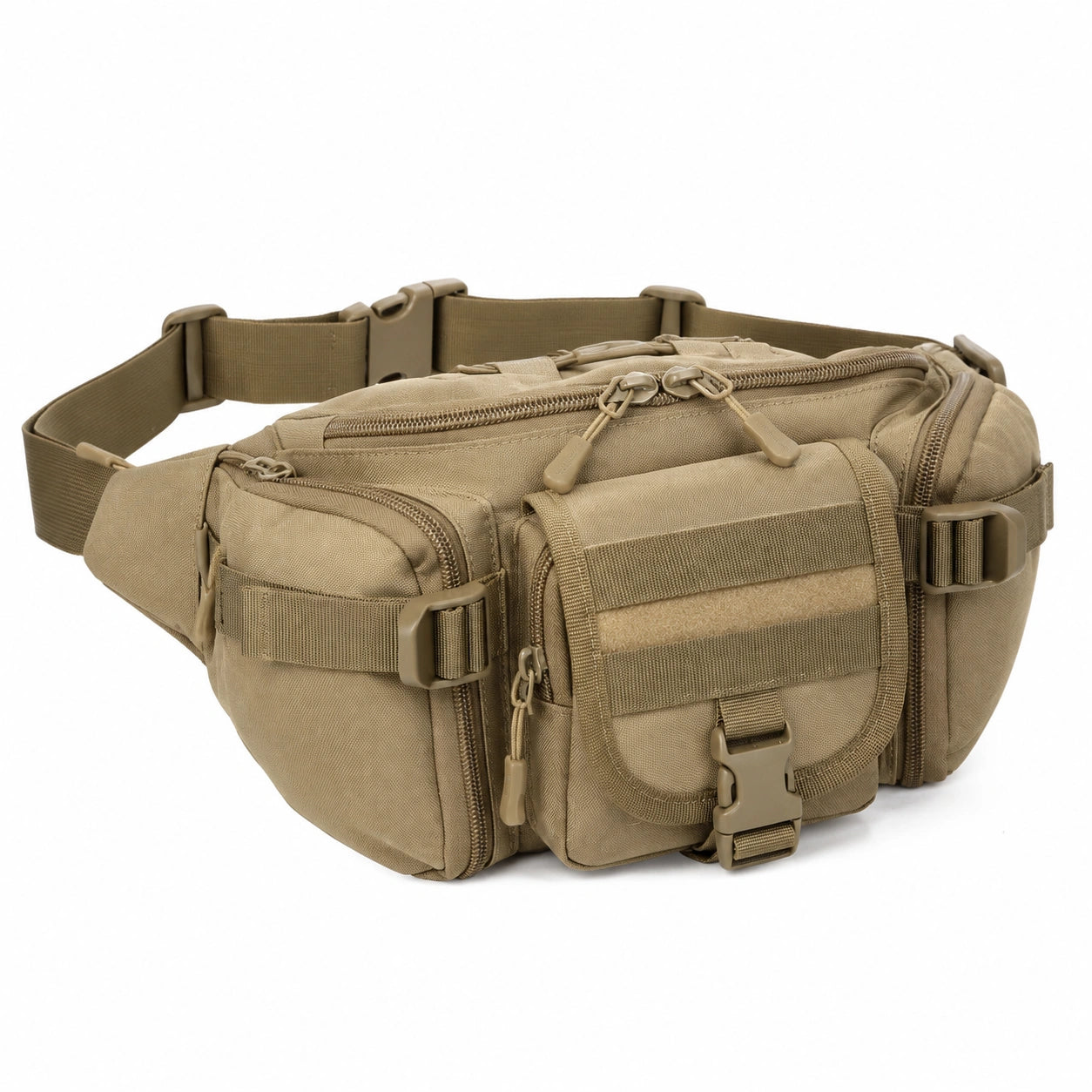 Bauchtasche mittelgroß aus Kunstfaser in Khaki mit Mehrfachfächern für Outdoor