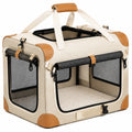 Haustier-Transportbox 60 x 42 x 42 cm aus Textil in Beige mit Netzfenstern faltbar