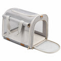 Haustier Transporttasche 45 x 28 x 28 cm aus Textil in Grau Beige mit Netzfenstern und Tragegriffen
