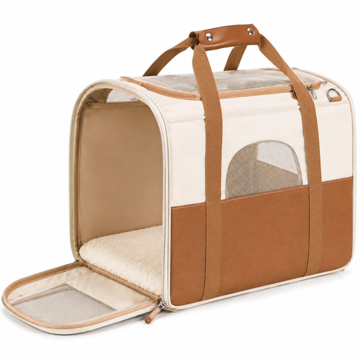 Haustier-Transporttasche 45 x 28 x 30 cm Textil Beige Braun mit Netzfenstern