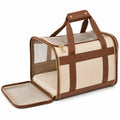 Transporttasche für Haustiere 45 x 28 x 30 cm aus Textil in Beige/Braun mit Netzfenstern