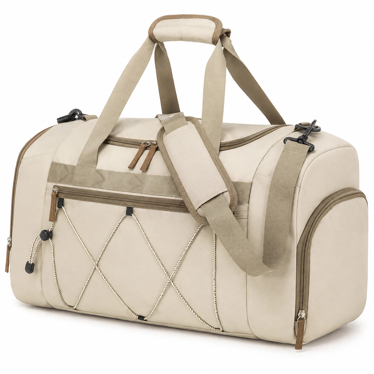 Reisetasche 50 x 25 x 30 cm Textil Beige mit Schultergurt und Reißverschluss