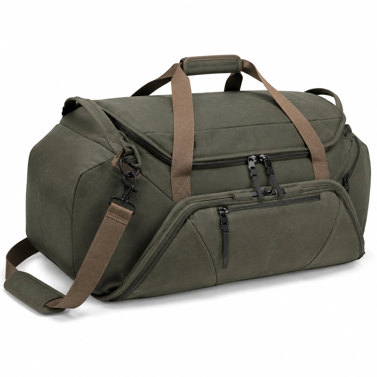 Reisetasche 55 x 28 x 30 cm aus Textil Olivgrün mit Schultergurt und Mehrfachfächern