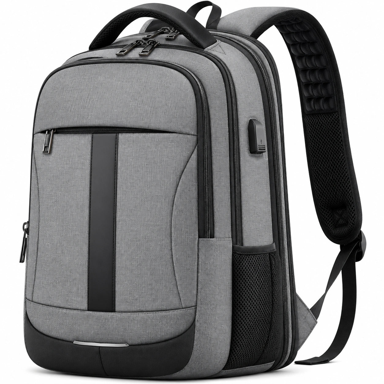 Rucksack 32 x 18 x 46 cm Grau Schwarz Textil mit USB-Anschluss für Alltag und Arbeit