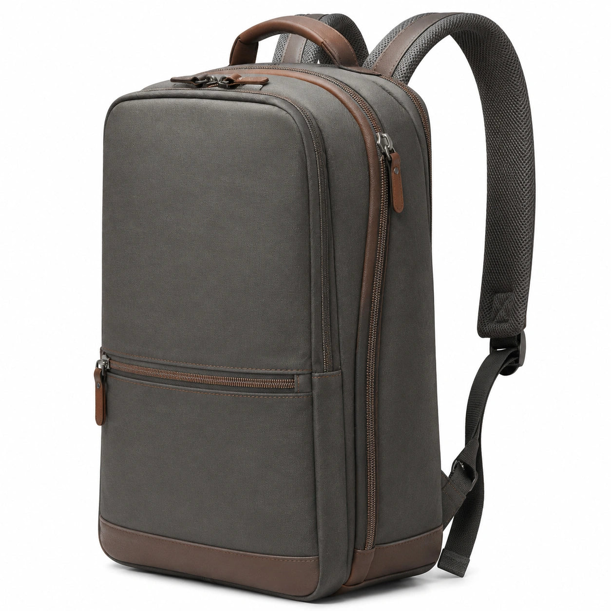 Laptop Rucksack 45 cm aus Kunstleder in Dunkelgrau Braun mit gepolsterten Schultergurten