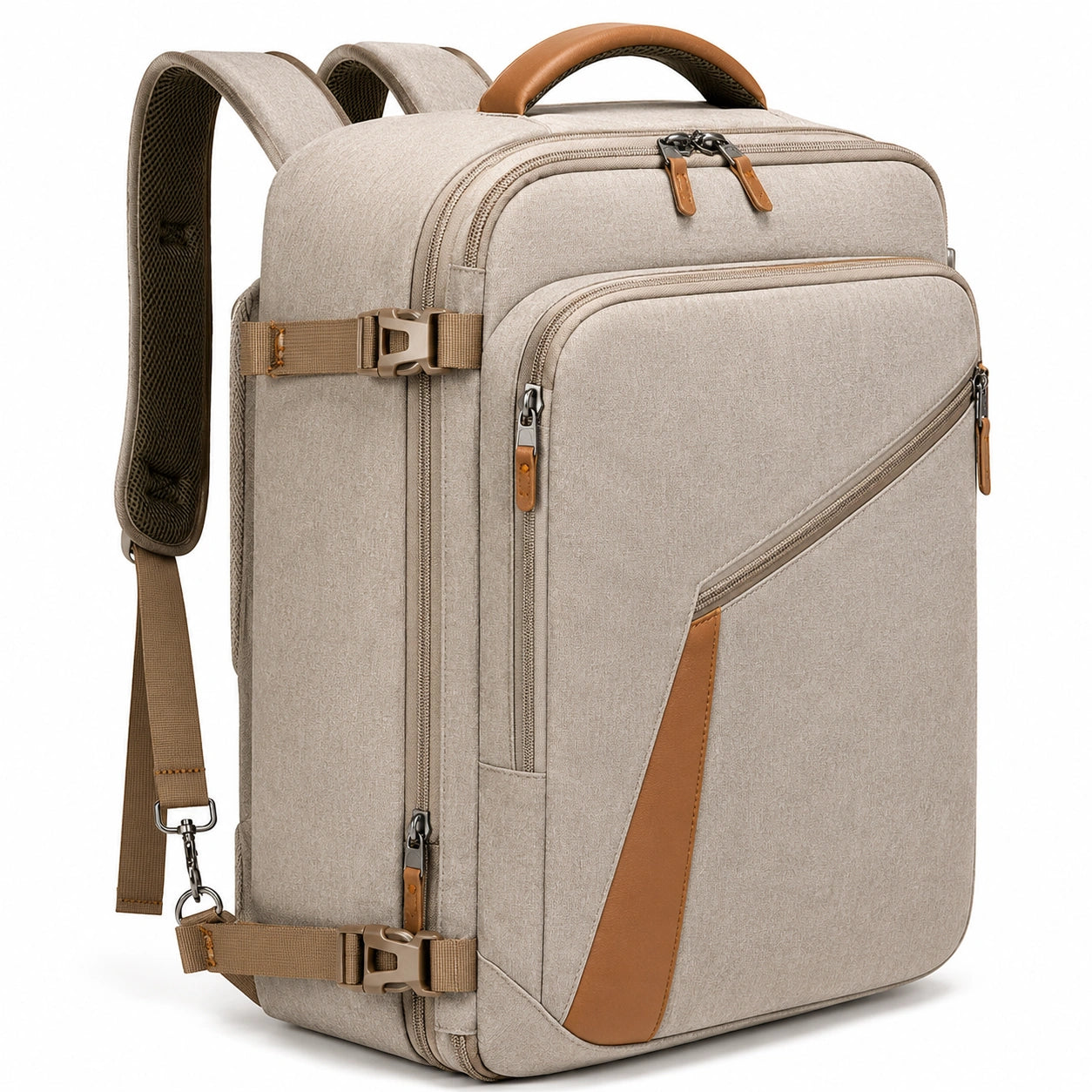 Reiserucksack 50 x 33 x 20 cm aus Textil in Beige mit Mehrfachfächern und Tragegriff
