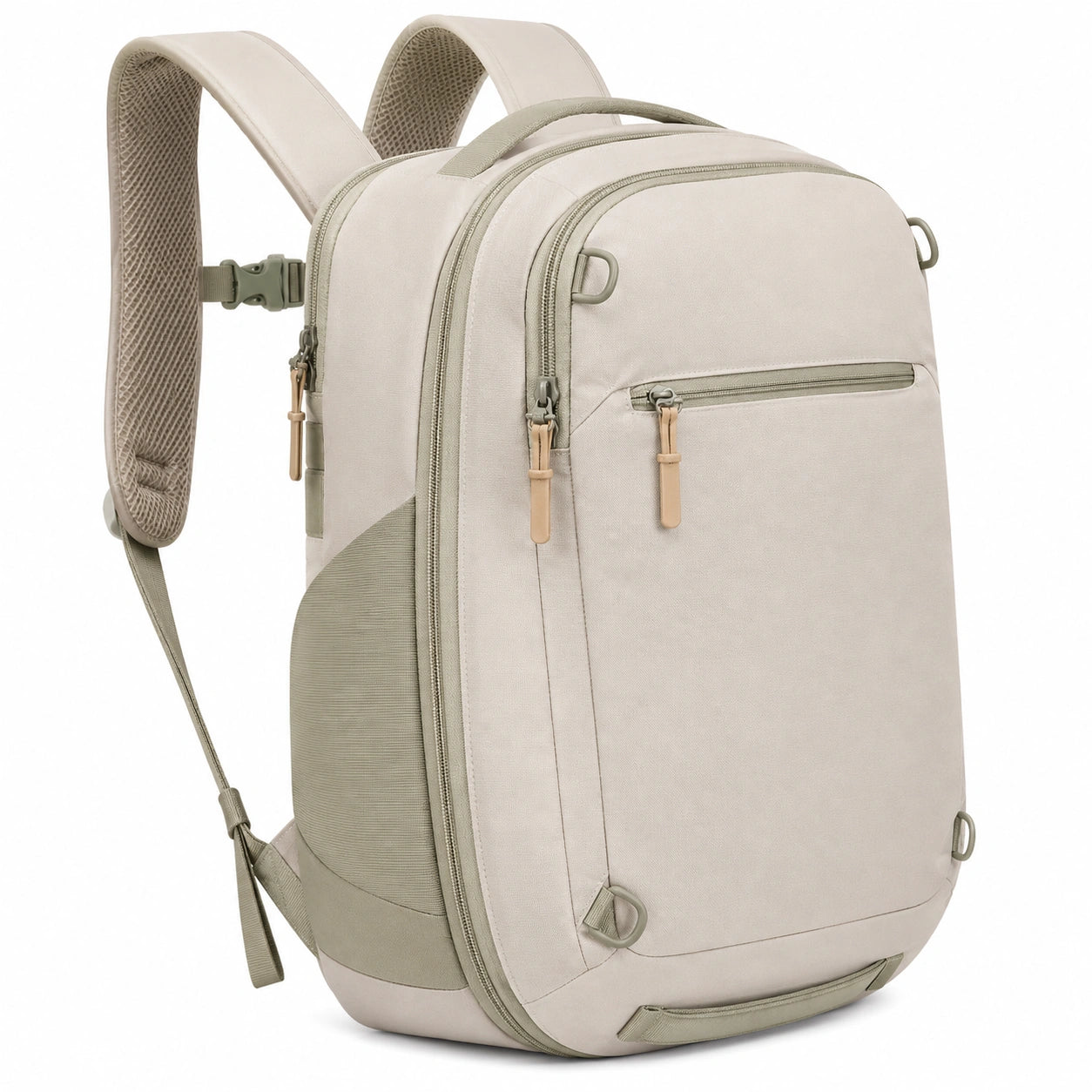 Rucksack 30 x 18 x 45 cm aus Textilgewebe Beige für Alltag mit Mehrfachfächern