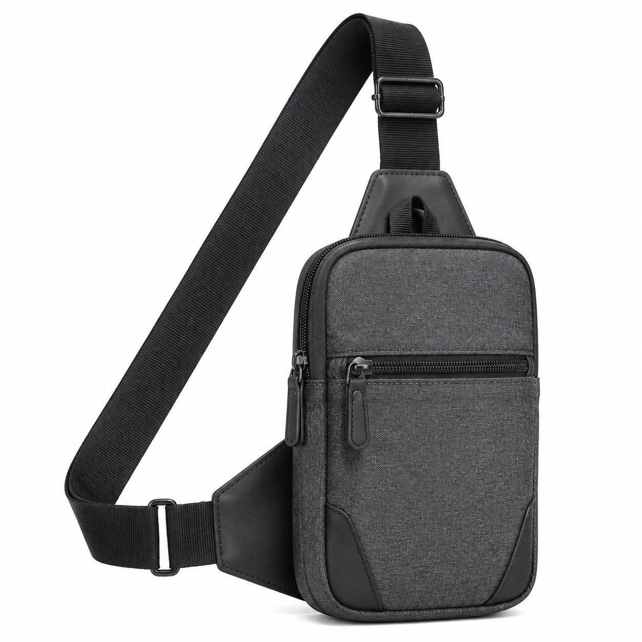 Umhängetasche 18 x 7 x 31 cm aus Textil und Kunstleder Schwarz mit verstellbarem Schultergurt