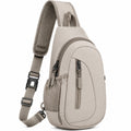Umhängetasche 32 x 18 x 8 cm aus Textil in Beige mit Reißverschluss und verstellbarem Schultergurt
