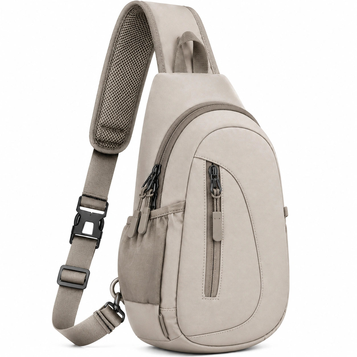 Umhängetasche 32 x 18 x 8 cm aus Textil in Beige mit Reißverschluss und verstellbarem Schultergurt
