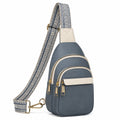 Umhängetasche 18 x 8 x 31 cm aus Kunstleder Blau Beige mit verstellbarem Textilgurt